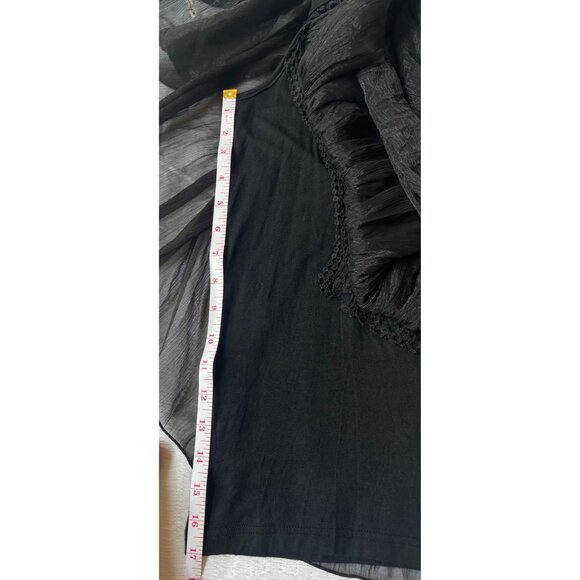 VTG Womens M Babydoll Top Black Sheer Crochet Studded Fairy Whimsy Goth Witchy - Picture 7 of 11